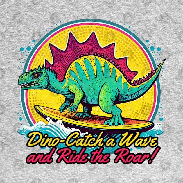 Dinosaur Surfing Funny by sovadesignstudio